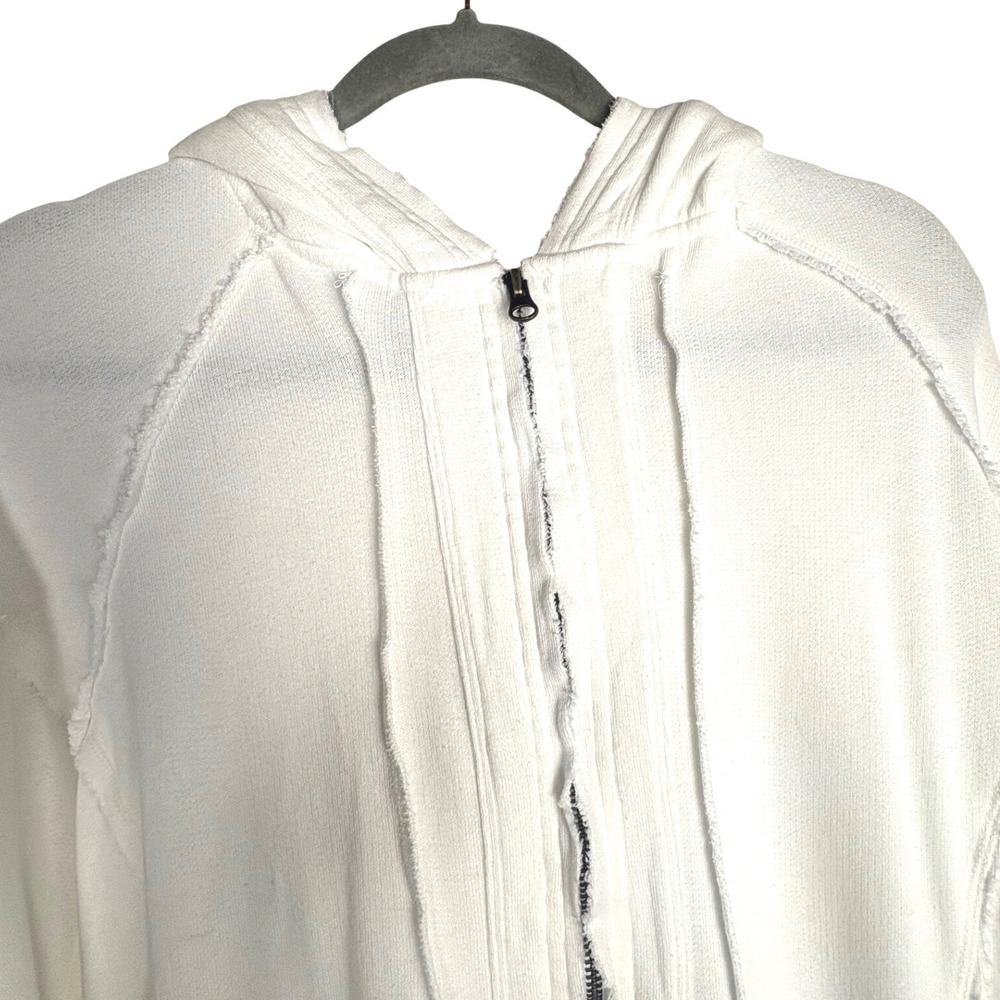 Free People Yoko White Longline Zip Up Hoodie Duster Jacket Raw Edge Seam S - Picture 5 of 8